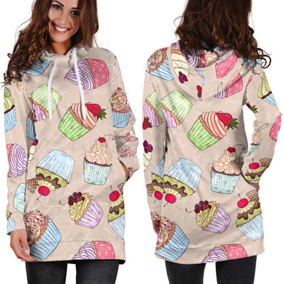 Cupcake Pattern Print Design CP06 Women Hoodie Dress