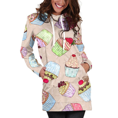 Cupcake Pattern Print Design CP06 Women Hoodie Dress