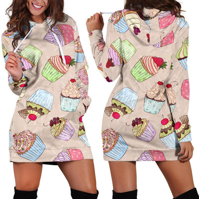 Cupcake Pattern Print Design CP06 Women Hoodie Dress