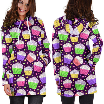 Cupcake Pattern Print Design CP07 Women Hoodie Dress