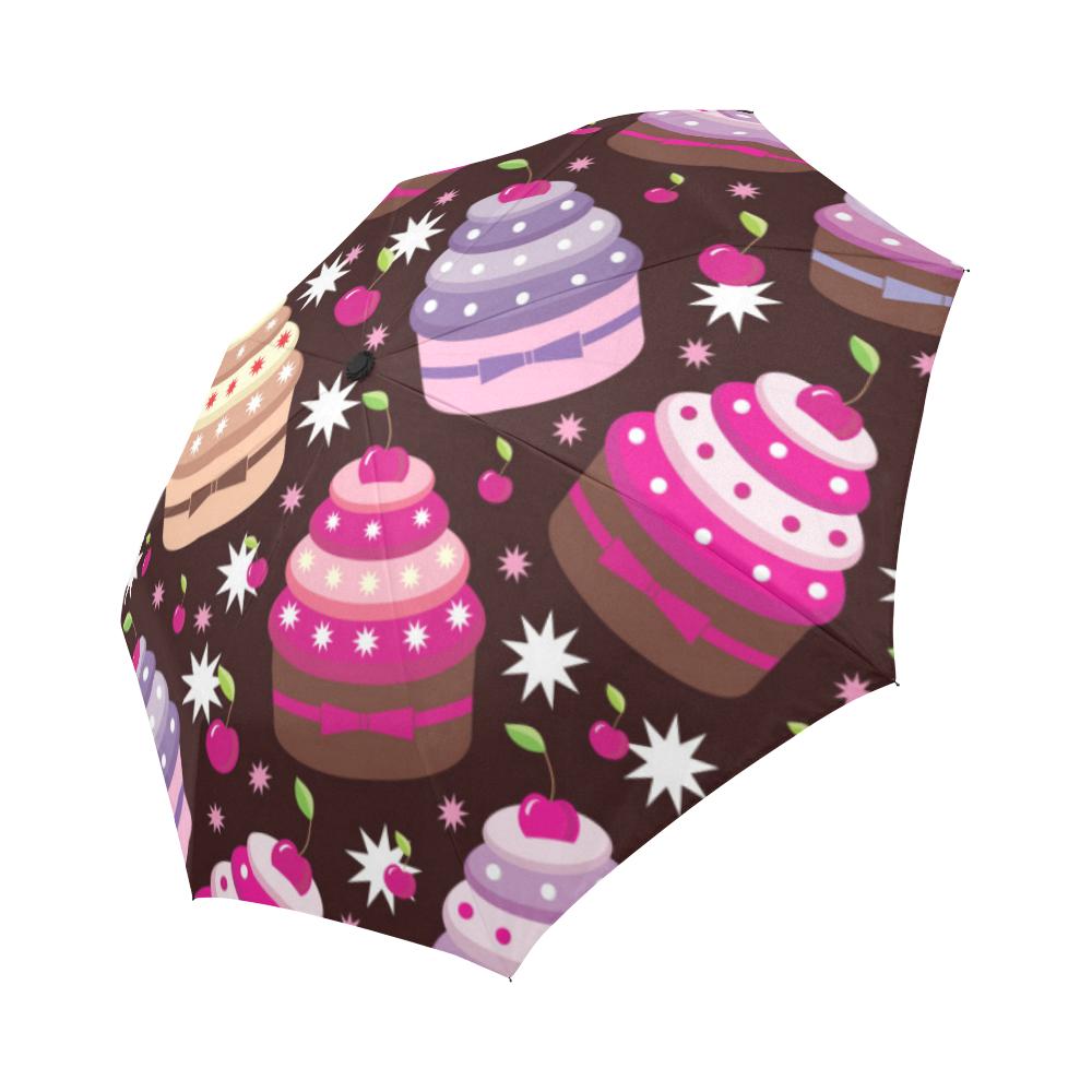 Cupcake Print Automatic Foldable Umbrella