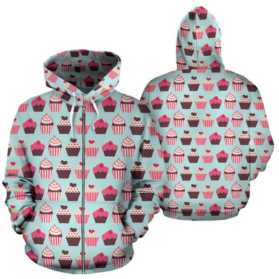 CupCake Print Pattern All Over Zip Up Hoodie