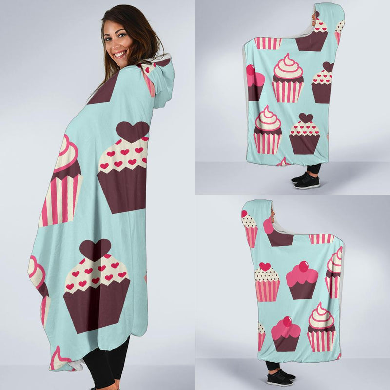 CupCake Print Pattern Hooded Blanket-JORJUNE.COM