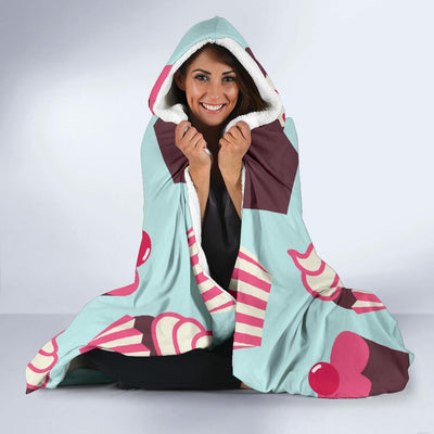 CupCake Print Pattern Hooded Blanket-JORJUNE.COM