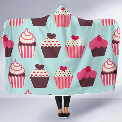 CupCake Print Pattern Hooded Blanket-JORJUNE.COM