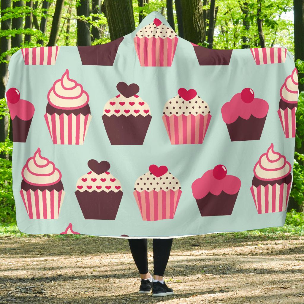 CupCake Print Pattern Hooded Blanket-JORJUNE.COM