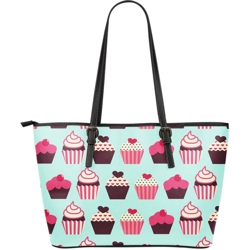 CupCake Print Pattern Large Leather Tote Bag