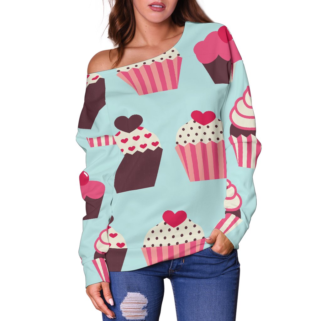 CupCake Print Pattern Off Shoulder Sweatshirt