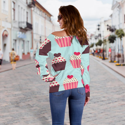CupCake Print Pattern Off Shoulder Sweatshirt