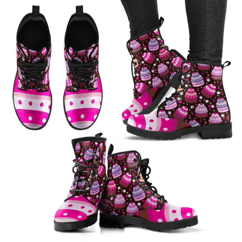 Cupcake Print Women & Men Leather Boots