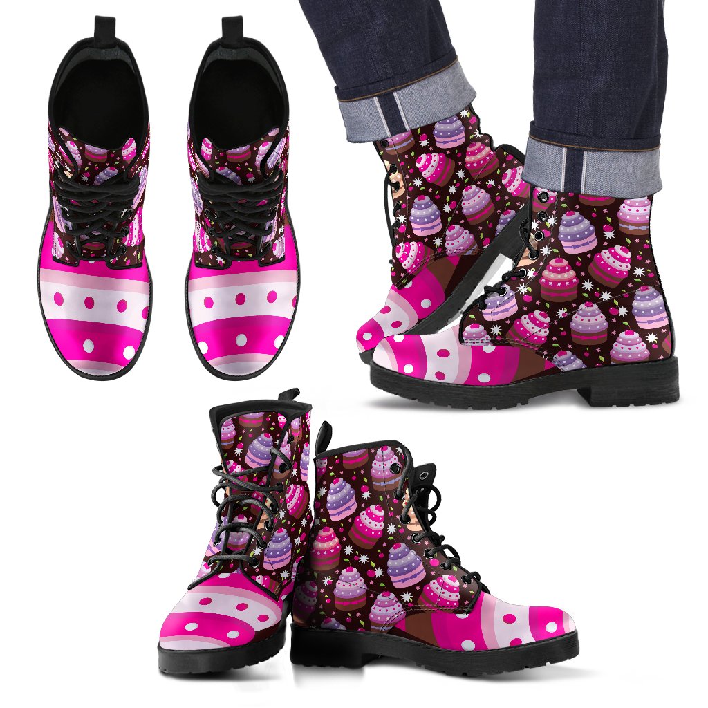 Cupcake Print Women & Men Leather Boots