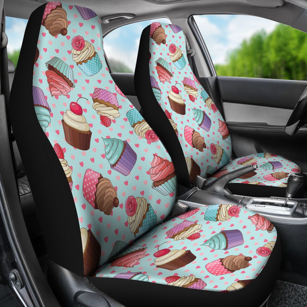 Cupcakes Fancy Heart Print Pattern Universal Fit Car Seat Covers
