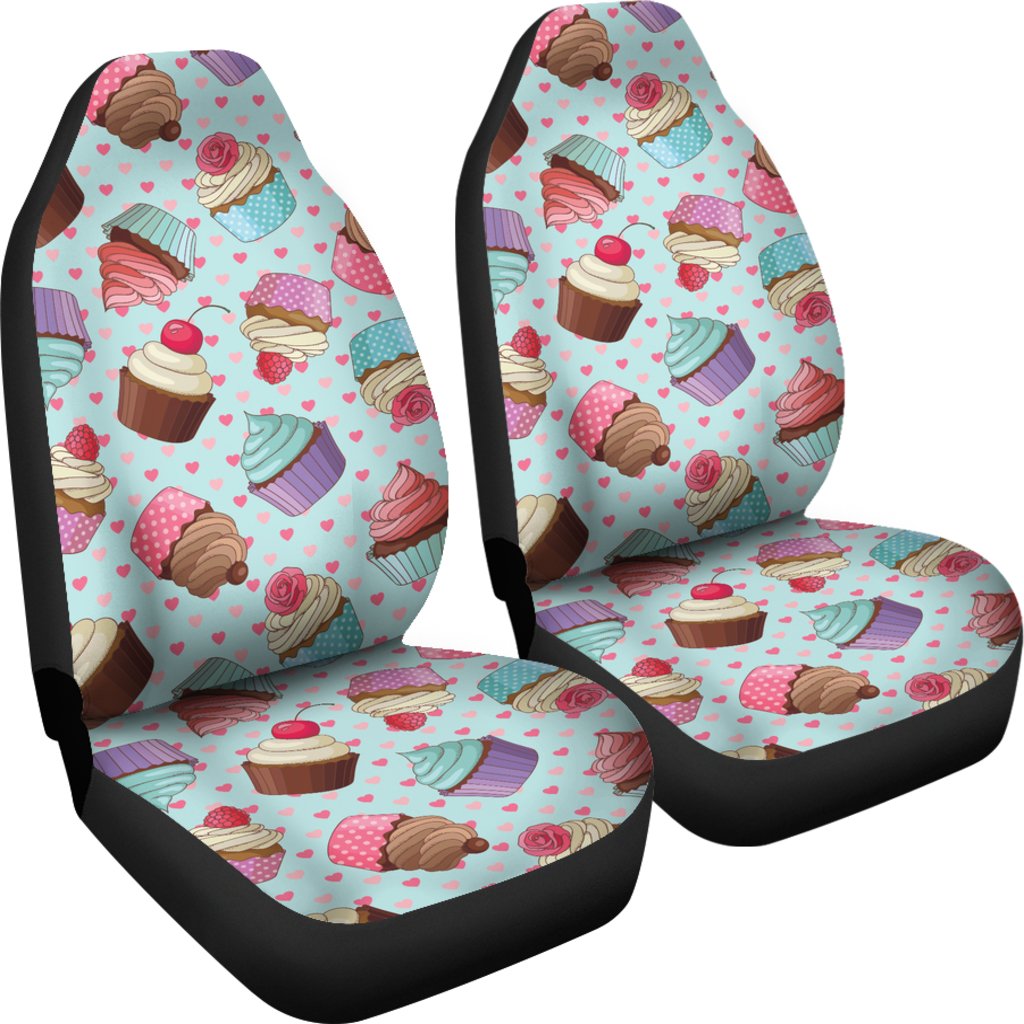 Cupcakes Fancy Heart Print Pattern Universal Fit Car Seat Covers