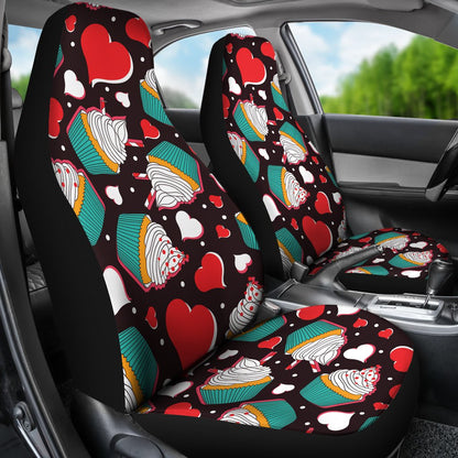 Cupcakes Heart Print Pattern Universal Fit Car Seat Covers
