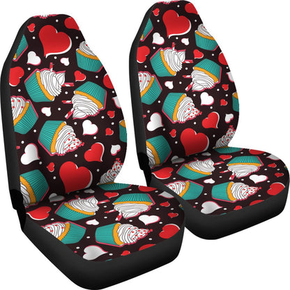 Cupcakes Heart Print Pattern Universal Fit Car Seat Covers