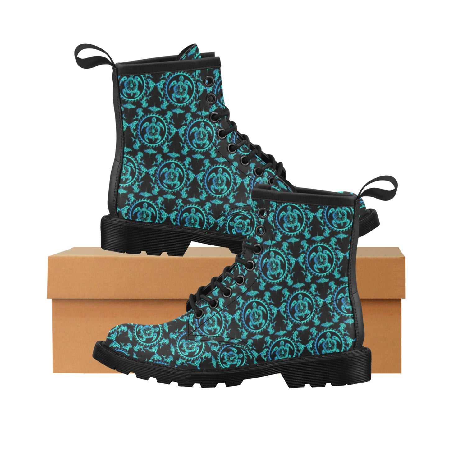 turquoise Tribal Sea Turtle Hawaiian Women's Boots