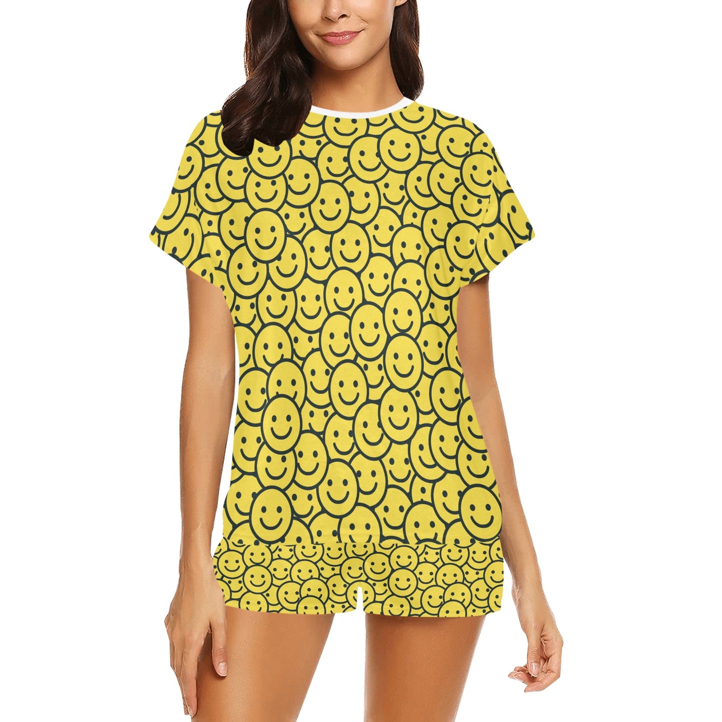 Smiley Face Emoji Print Design LKS302 Women's Short Pajama Set