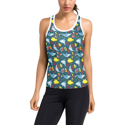 Scuba With Sharks Print Design LKS303 Women's Racerback Tank Top