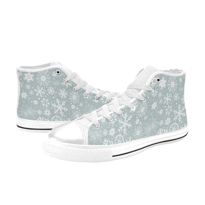 Snowflake Print Design LKS303 High Top Women's White Shoes