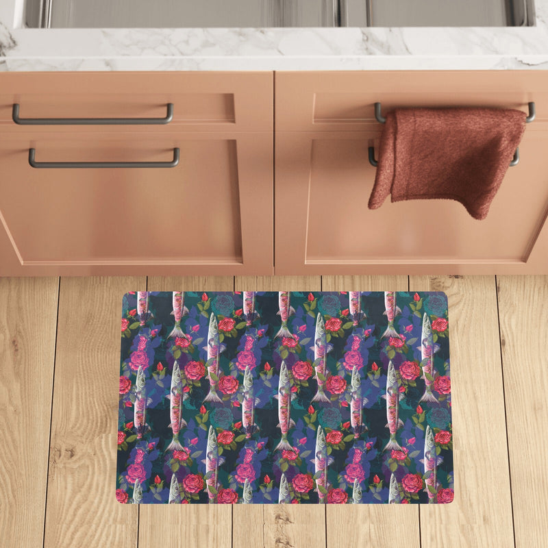 Barracuda with Folwer Pattern Print Design 01 Kitchen Mat