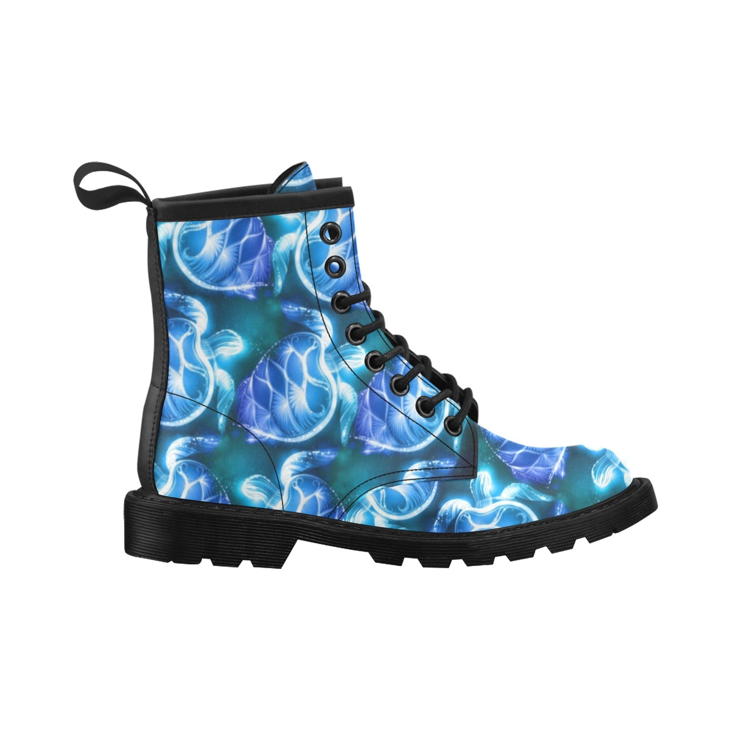 Blue Neon Sea Turtle Print Women's Boots