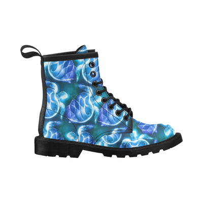 Blue Neon Sea Turtle Print Women's Boots