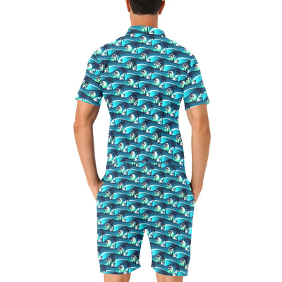 Beach Wave Design Print Men's Romper