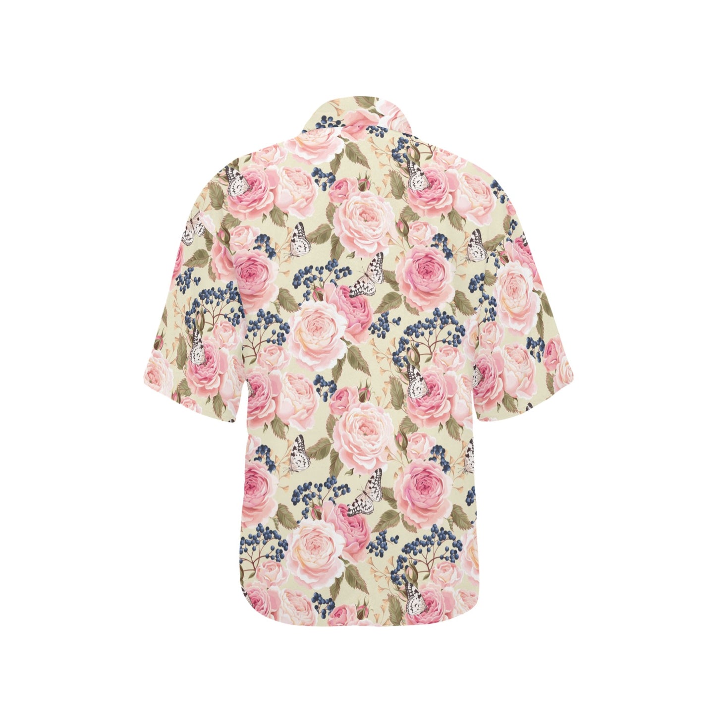 Floral Pink Butterfly Print Women's Hawaiian Shirt