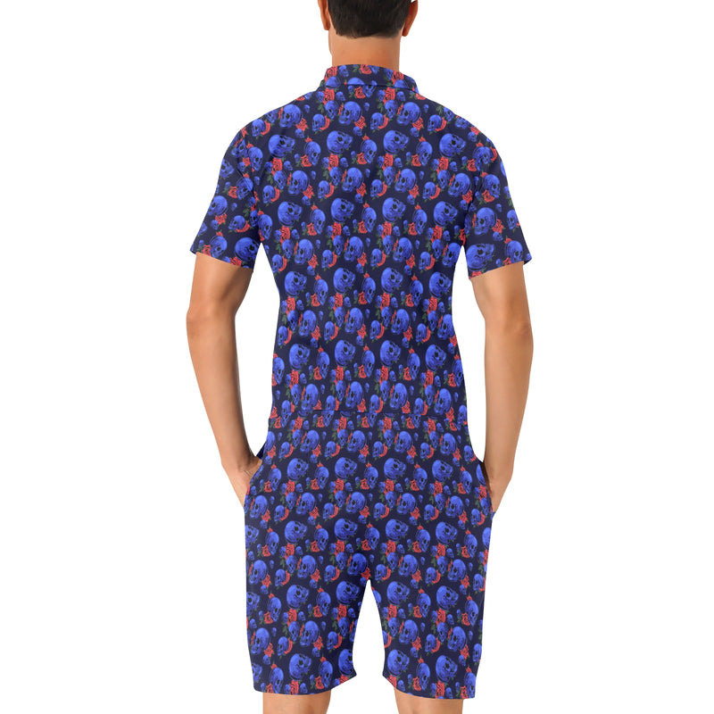 Skull Roses Neon Design Themed Print Men's Romper