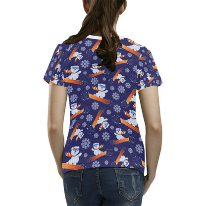 Snowboard Bear Print Design LKS305 Women's  T-shirt