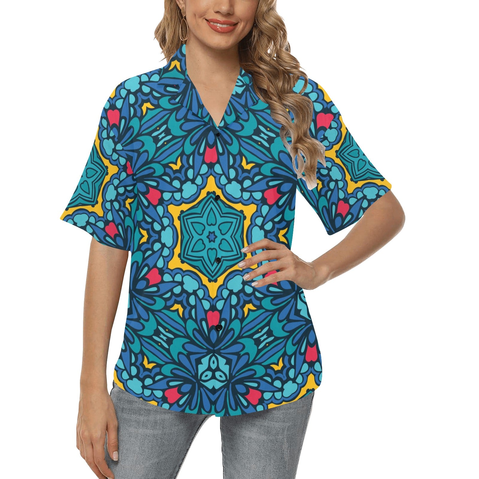Kaleidoscope Pattern Print Design 04 Women's Hawaiian Shirt