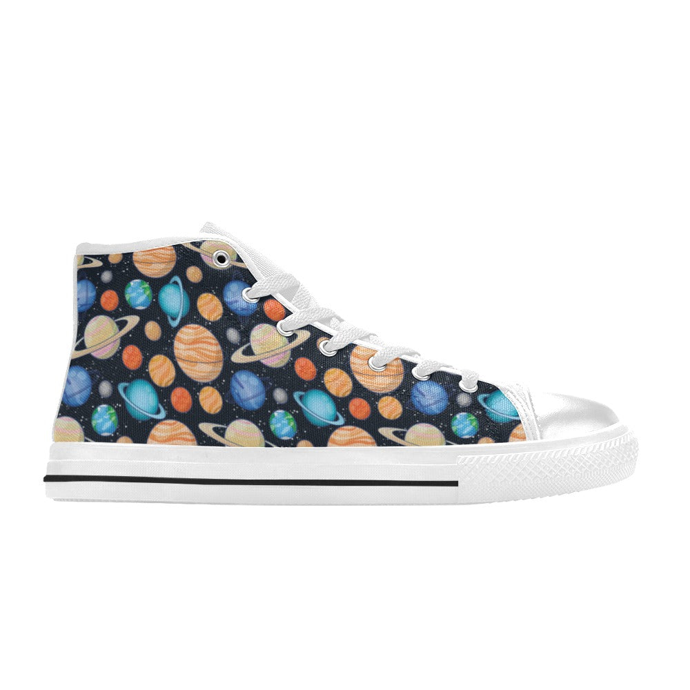 Planet Colorful Print Design LKS301 High Top Women's White Shoes