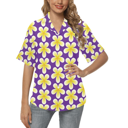 Yellow Plumeria Pattern Print Design PM05 Women's Hawaiian Shirt