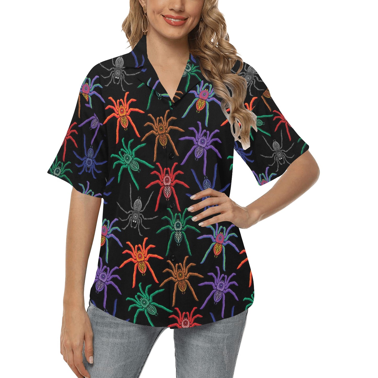 Tarantula Neon Color Pattern Print Design 03 Women's Hawaiian Shirt