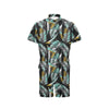 Gold Glitter Cyan Tropical Palm Leaves Men's Romper