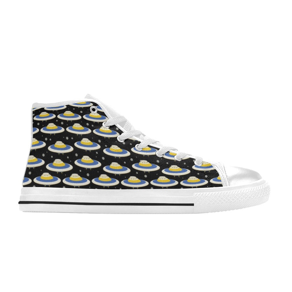 UFO Print Design LKS303 High Top Women's White Shoes