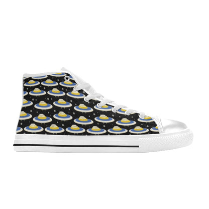 UFO Print Design LKS303 High Top Women's White Shoes