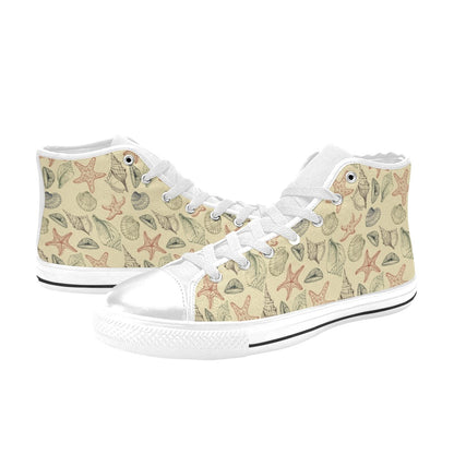 Seashell Print Design LKS305 High Top Women's White Shoes