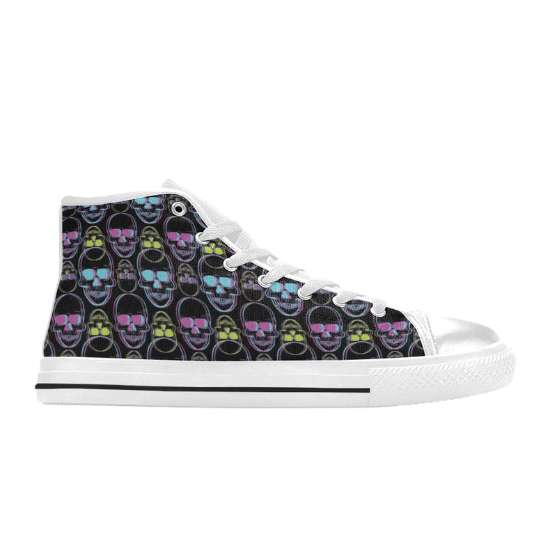 Skull 3D Colorful Print Design LKS309 High Top Women's White Shoes