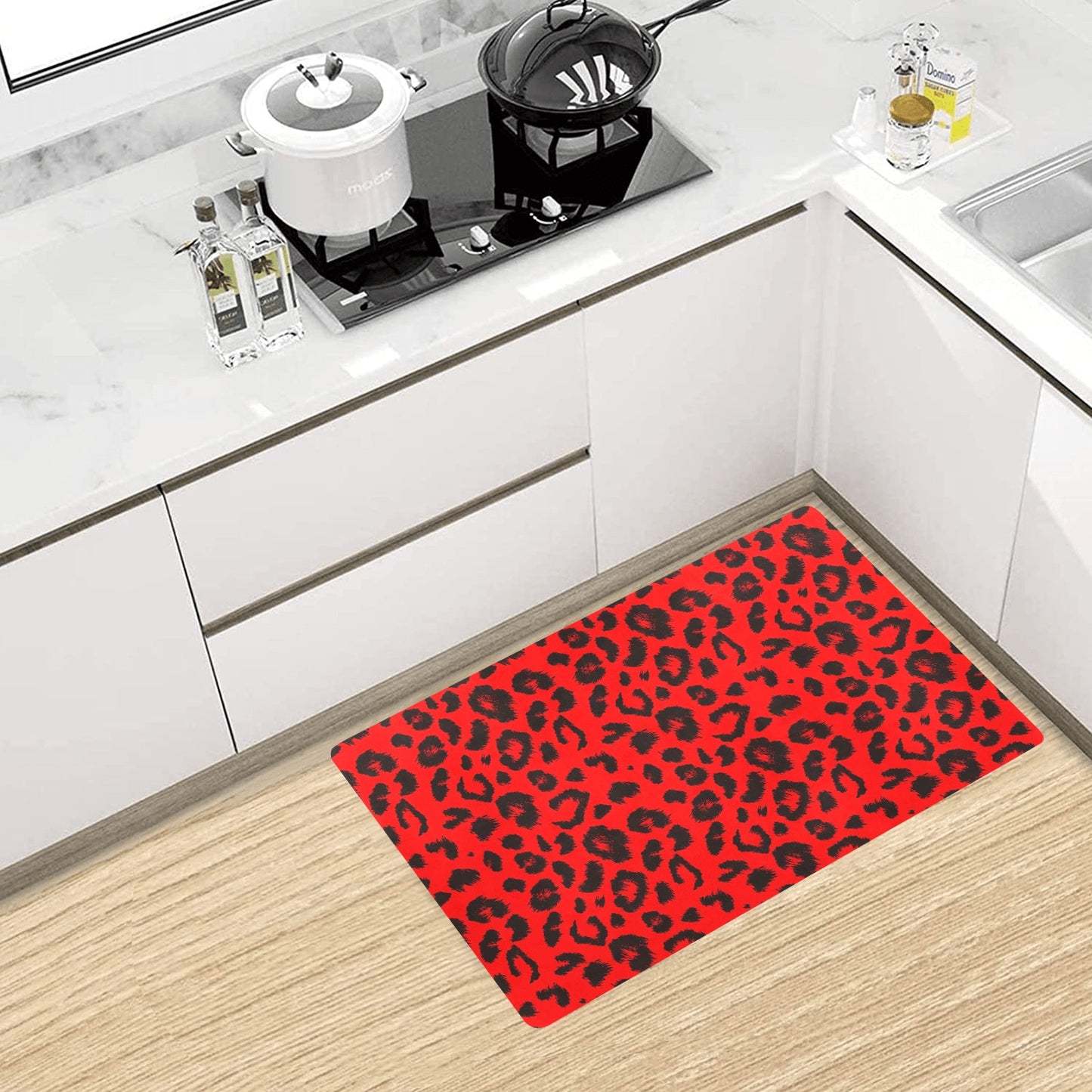 Leopard Red Skin Print Kitchen Mat