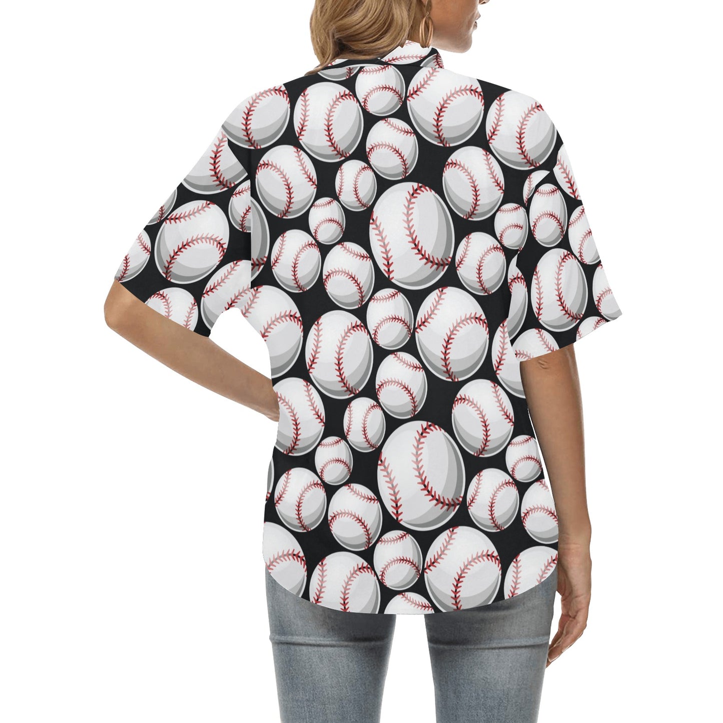 Baseball Black Background Women's Hawaiian Shirt