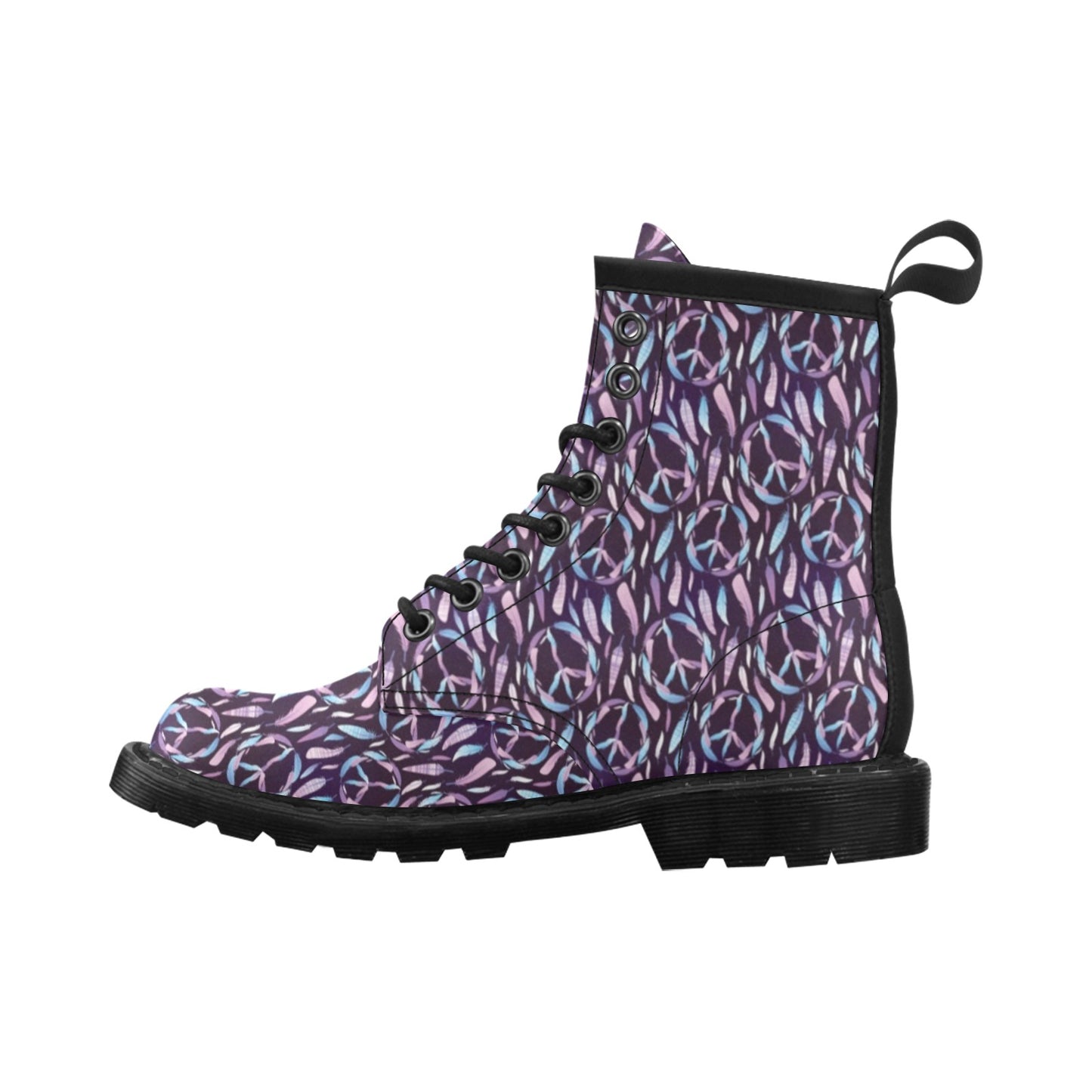 Peace Sign Feather Design Print Women's Boots