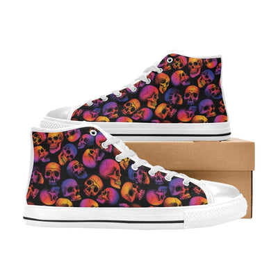 Skull Multicolor Print Design LKS3011 High Top Women's White Shoes