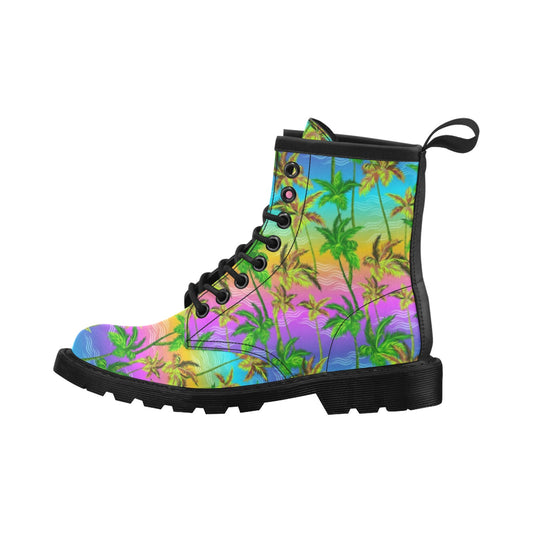 Palm Tree Rainbow Pattern Women's Boots