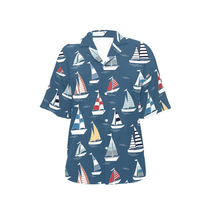 Sailing Ships Pattern Print Design A04 Women's Hawaiian Shirt