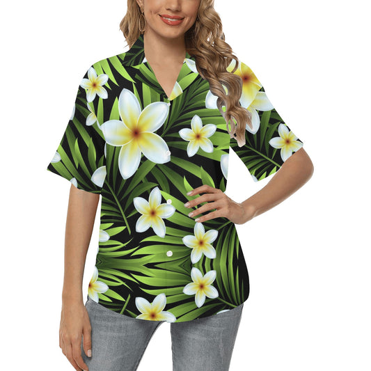 White Plumeria Pattern Print Design PM06 Women's Hawaiian Shirt