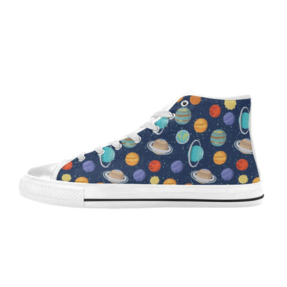Planet With Star Print Design LKS303 High Top Women's White Shoes