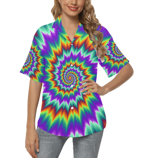 Optical illusion Pulsing fiery spirals Women's Hawaiian Shirt