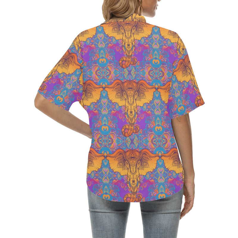 Gold Elephant Indian Women's Hawaiian Shirt