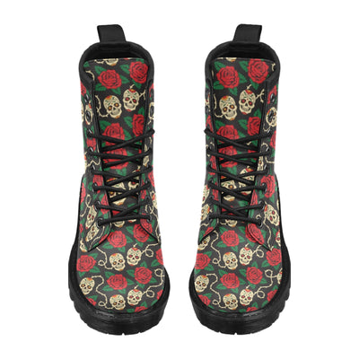 Sugar Skull Red Rose Print Design LKS301 Women's Boots